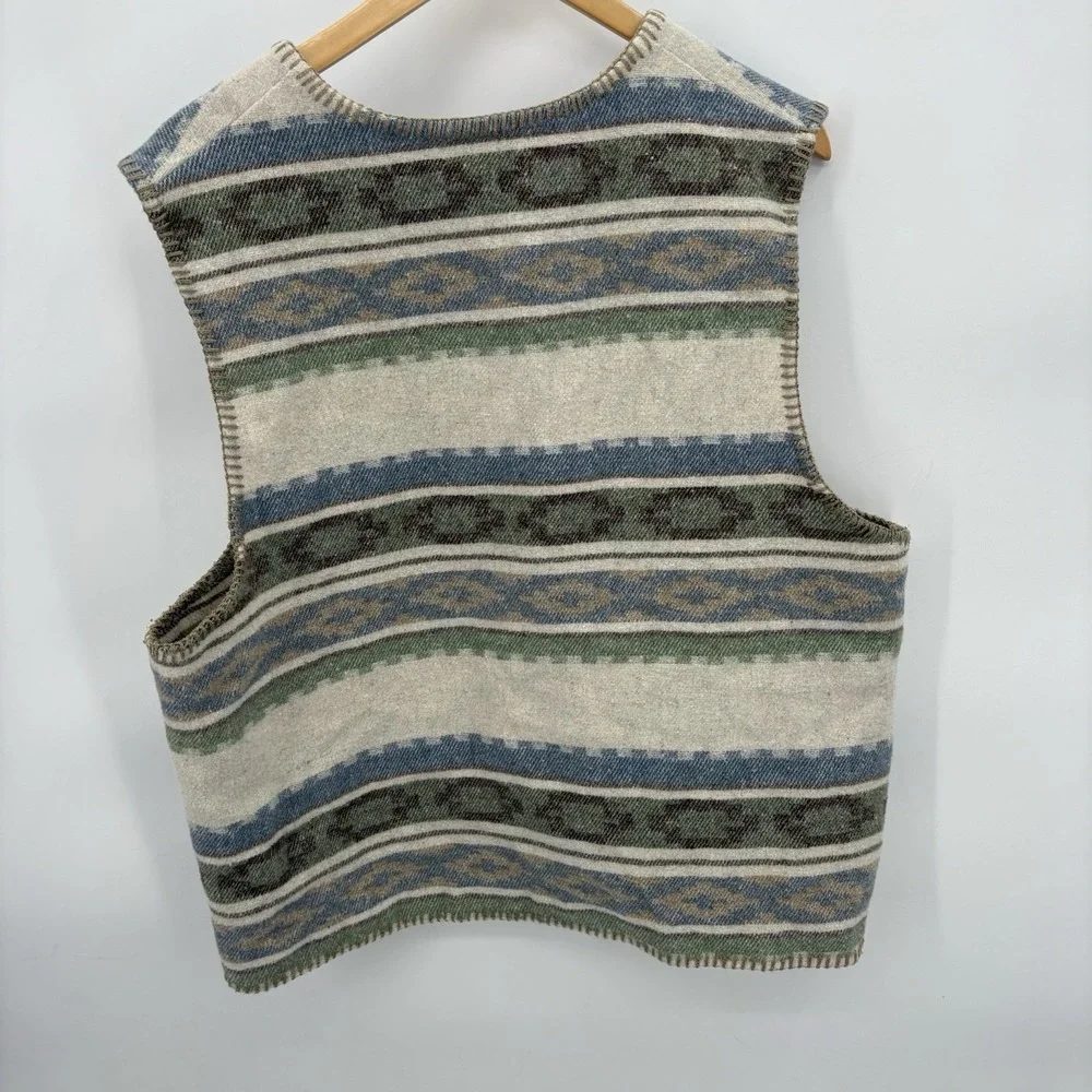 Vintage Wool Blend Vest‎ Sweater Western Cowboy Style Cool Neutral Color Size L
